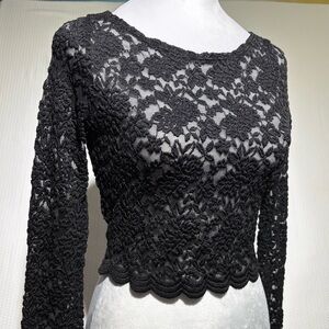 Audrey semi sheer floral lace crop top womens Whimsigoth romantic black size M